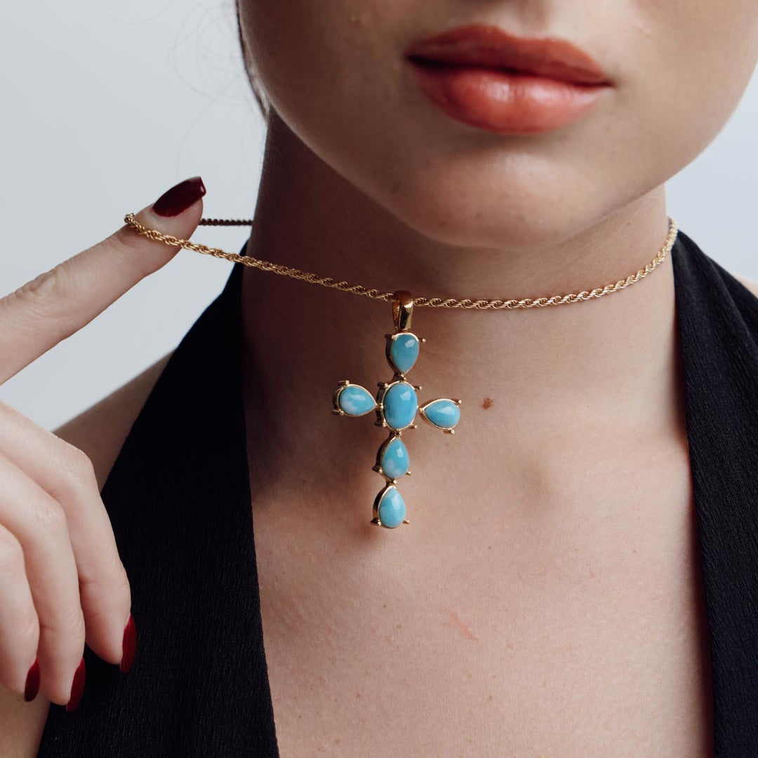 Larimar Cross Gold Vermeil - Small