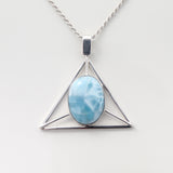 Triangle Shaped Larimar Pendant, Artisanal Jewellery for Women