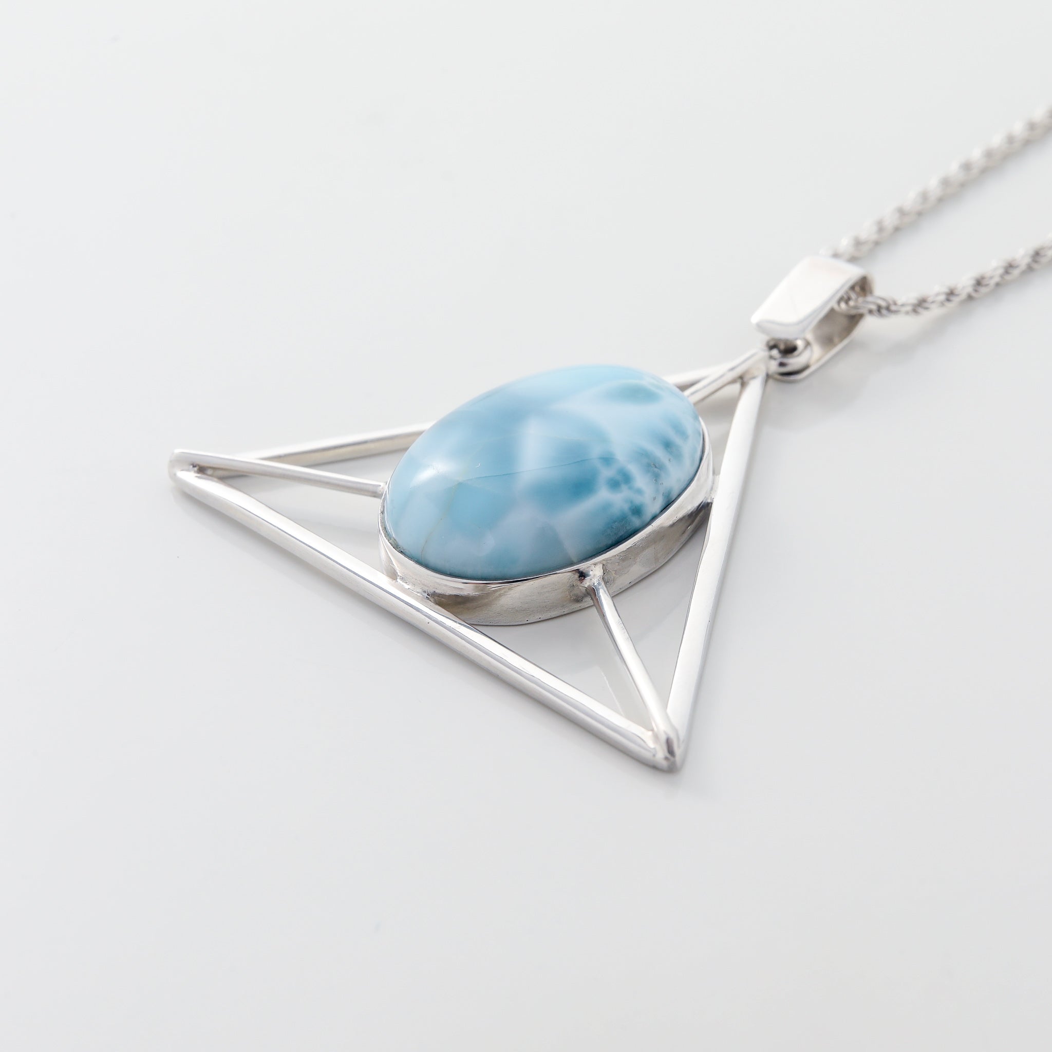 Triangle Shaped Larimar Pendant, Artisanal Jewellery for Women