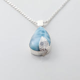 Larimar Teardrop Pendant with Silver Leaf Detail