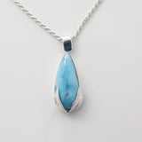 Larimar Blue Pendant Teardrop Shape with Silver leaf Detail