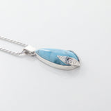 Larimar Blue Pendant Teardrop Shape with Silver leaf Detail