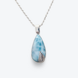 Larimar Teardrop Pendant with Silver Leaf Detail