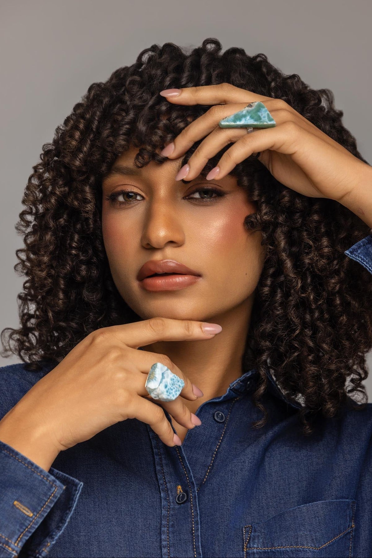 Larimar Stone Rough Rings