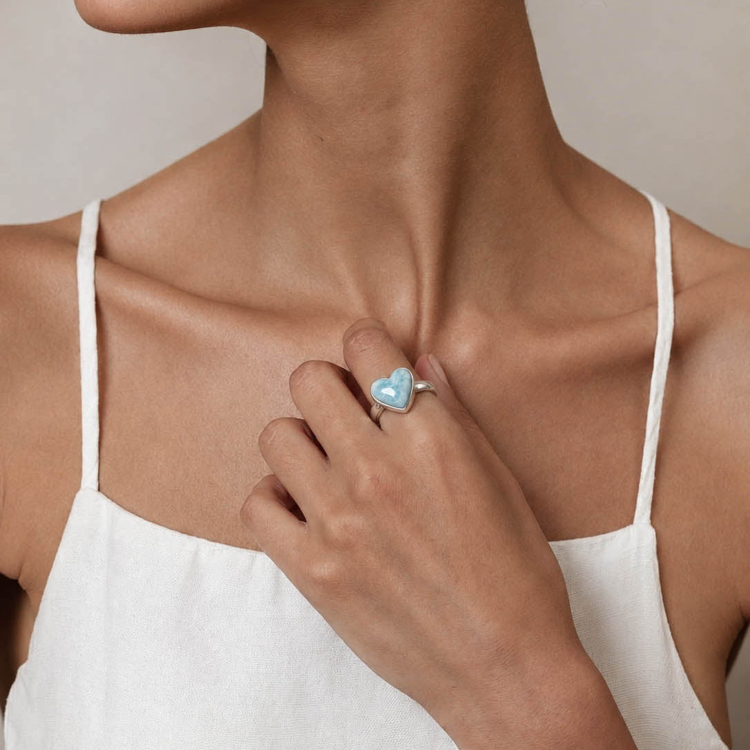 Larimar Heart Ring Lorelai
