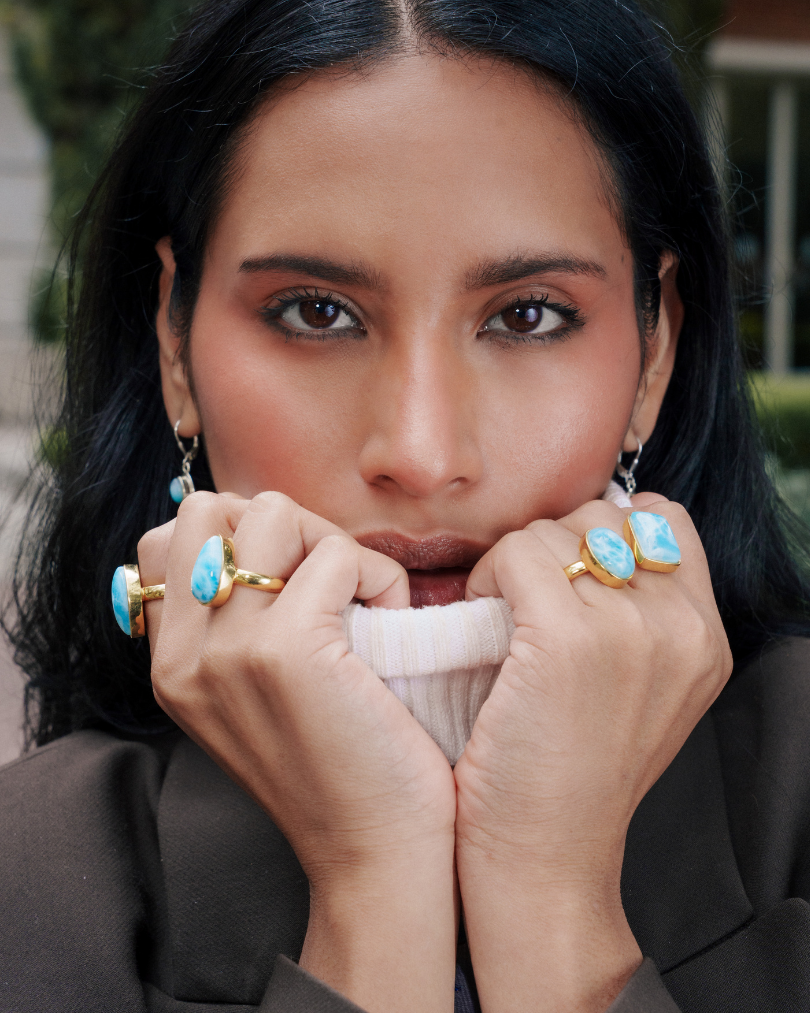 Larimar Stone Gold Vermeil Rings