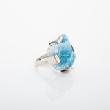 Rough Larimar stone ring handcrafted by the larimar shop