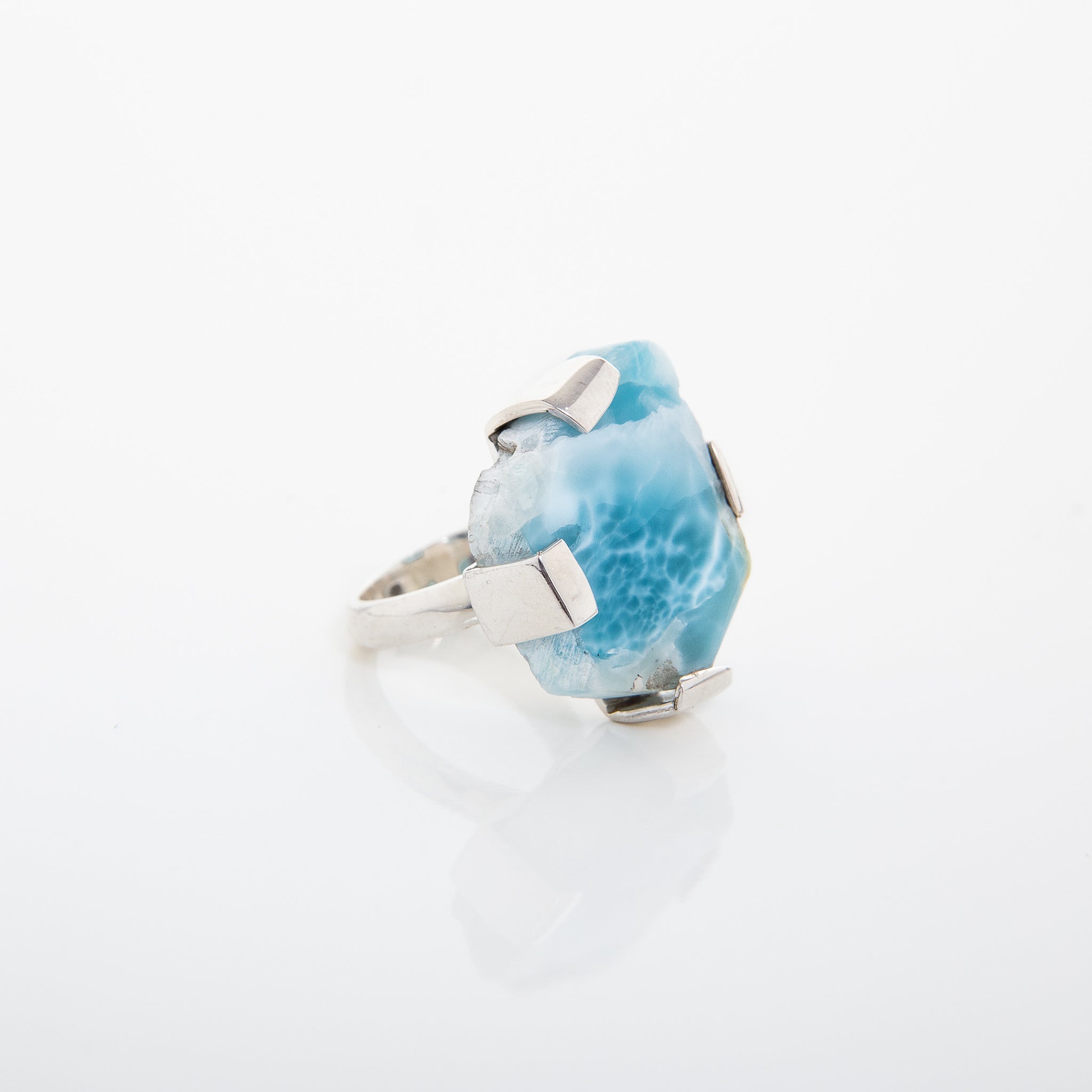 Rough Larimar stone ring handcrafted by the larimar shop