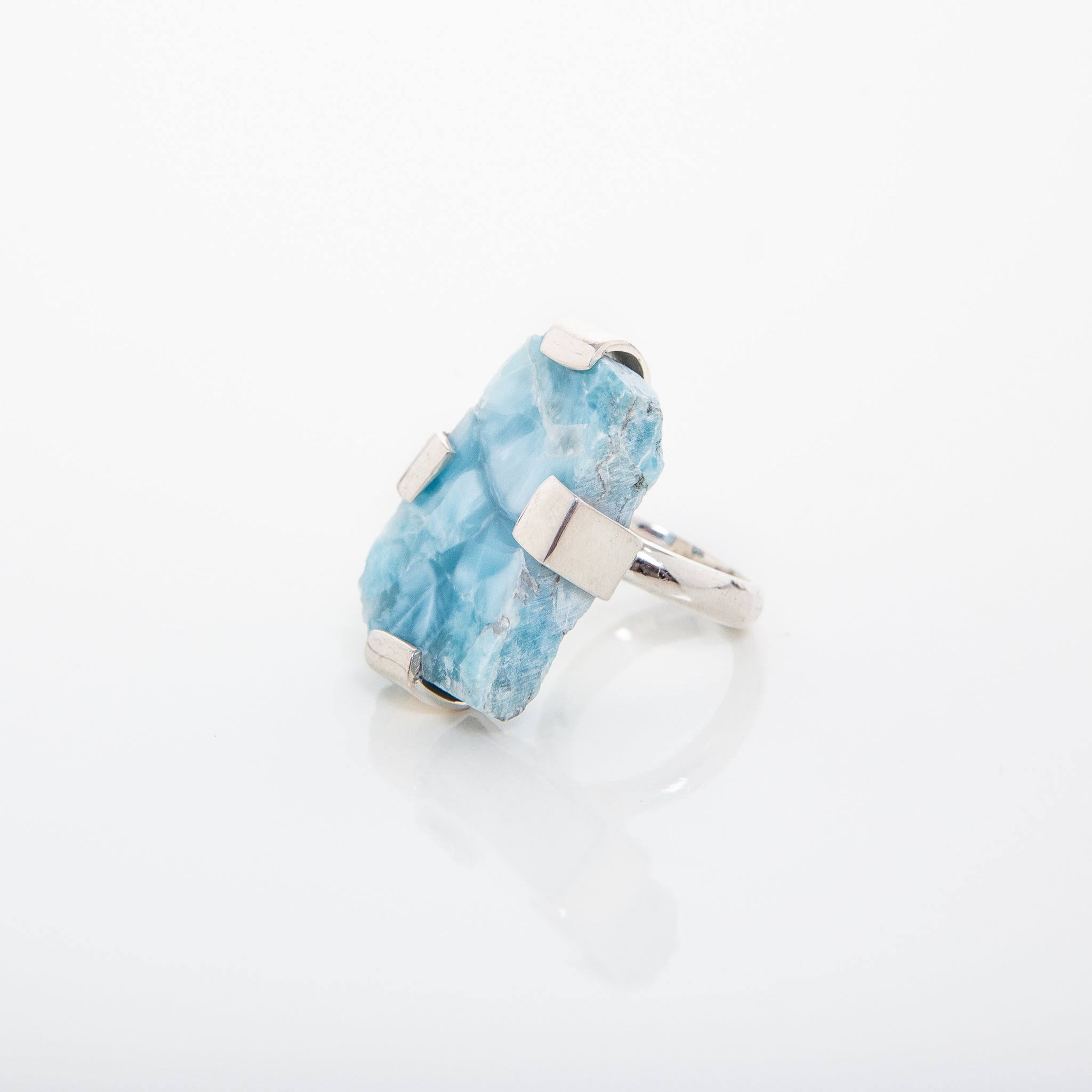 Rough Larimar stone Ring Xime handmade by The Larimar Shop in the Dominican Republic.