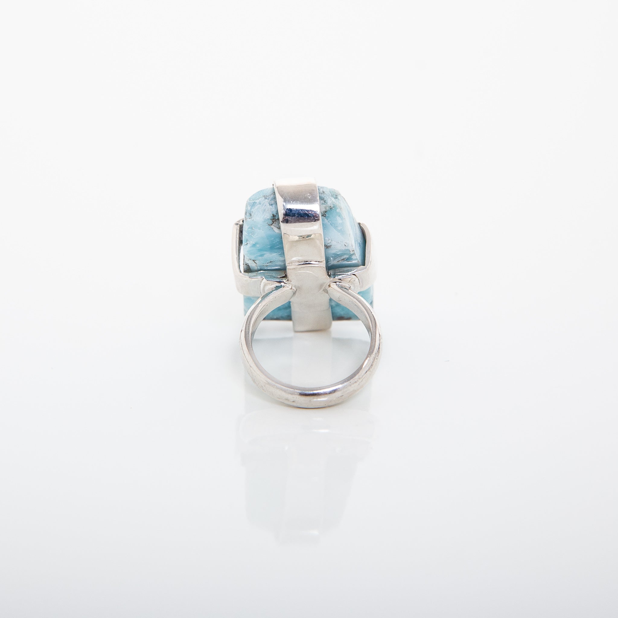 Rough Larimar stone Ring Xime handmade by The Larimar Shop in the Dominican Republic.