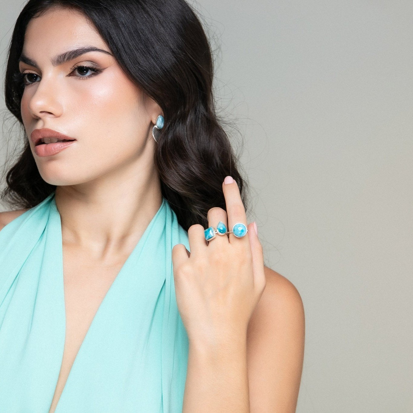 Larimar Drop Stone Ring