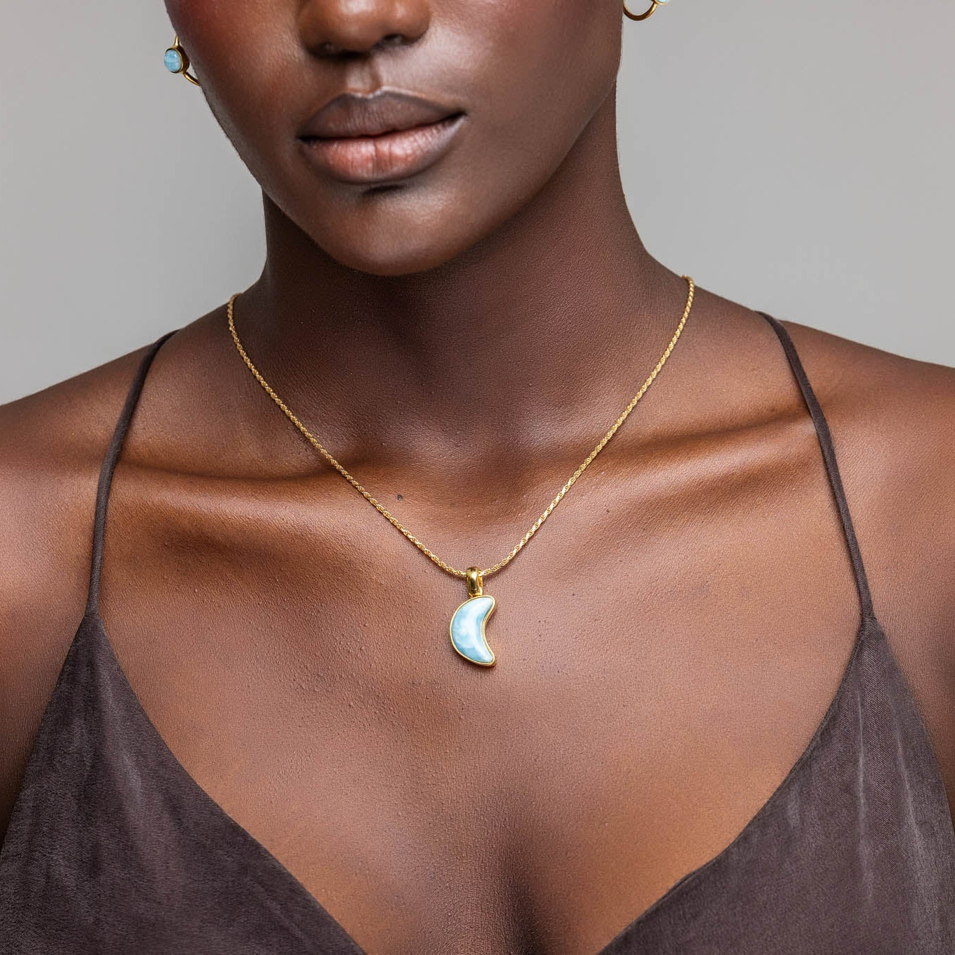 Larimar Gold Vermeil Moon Pendant Poppy