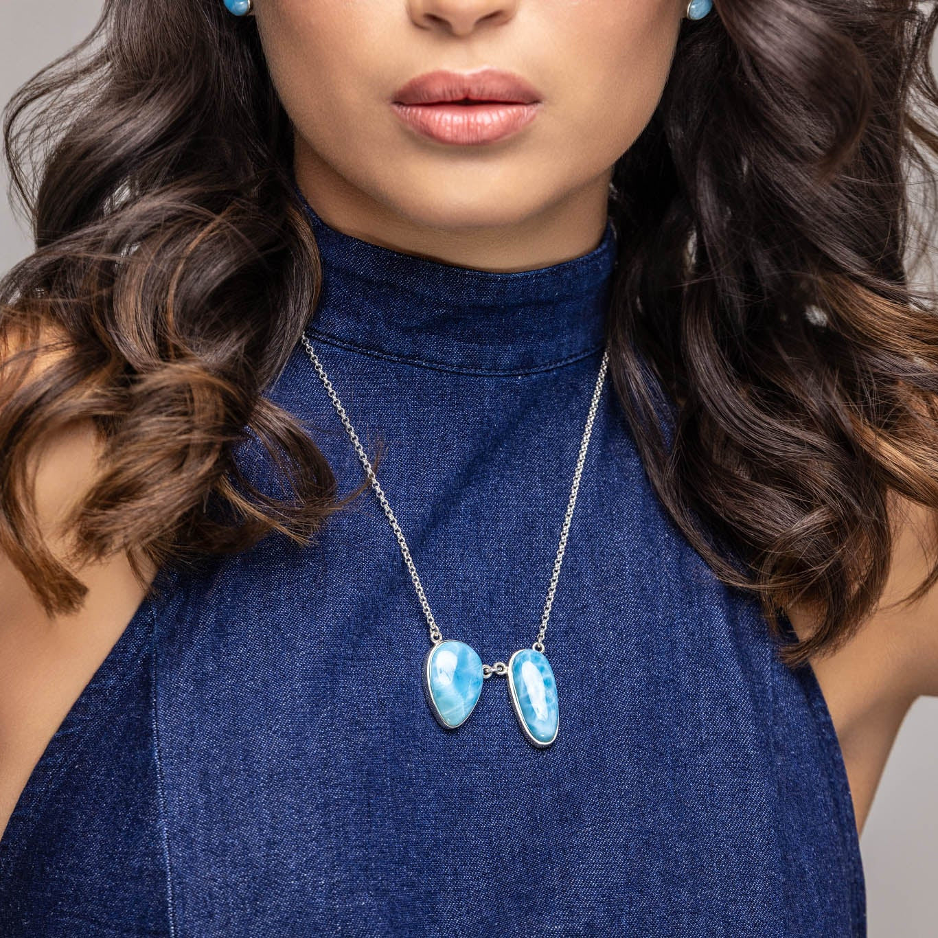 Larimar Necklace Two Stones Nova