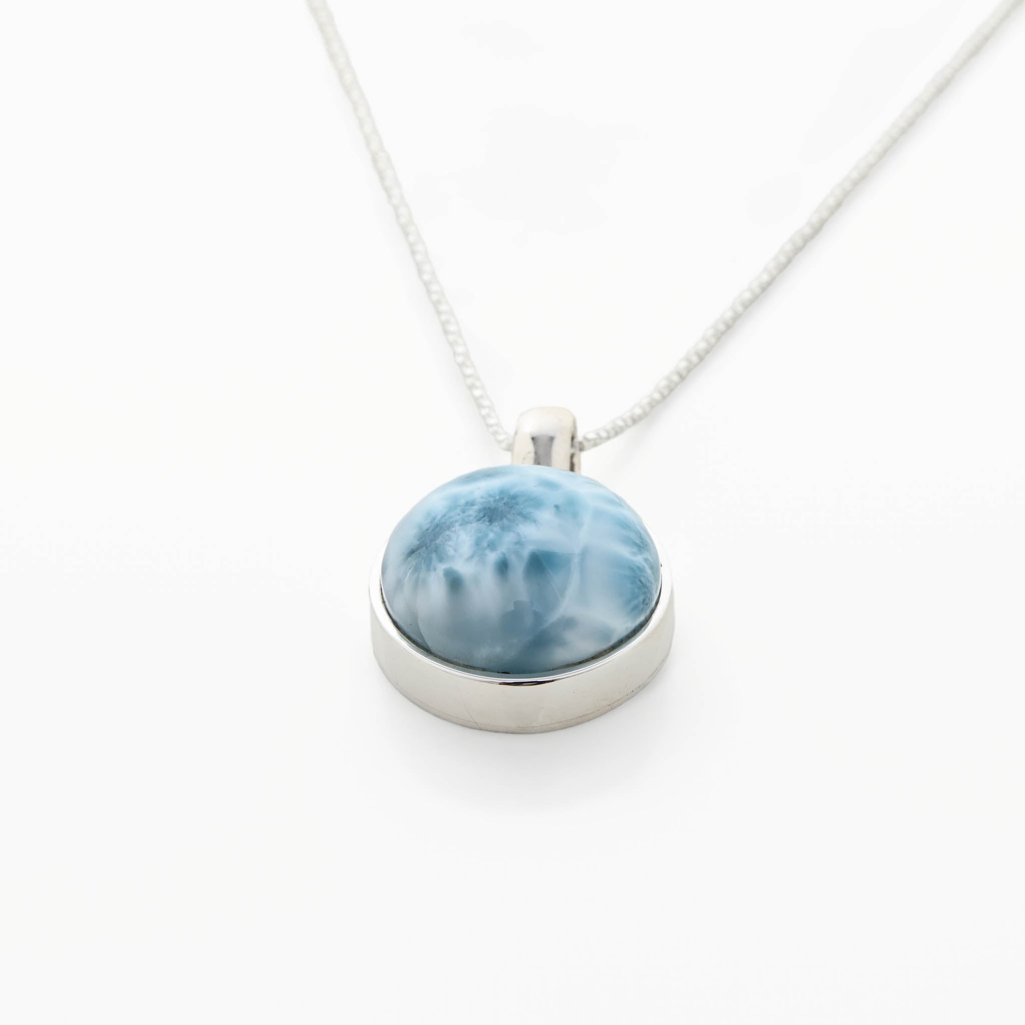 Round Circle Larimar Stone Pendant