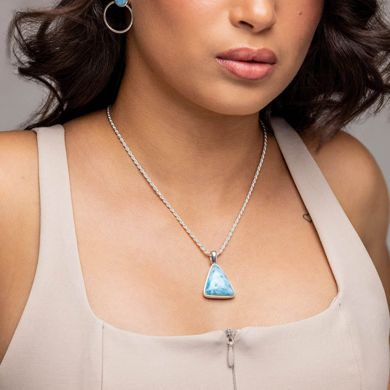 Larimar Triangle Pendant Blue Stone