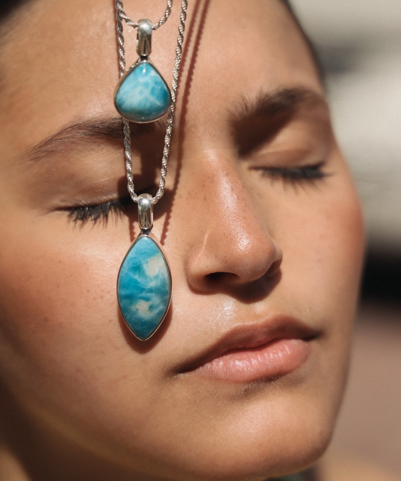 One-of-a-kind Larimar pendant necklace, handcrafted in the Dominican Republic, inspired by the colors of the sea