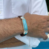 Larimar leather bracelet for men