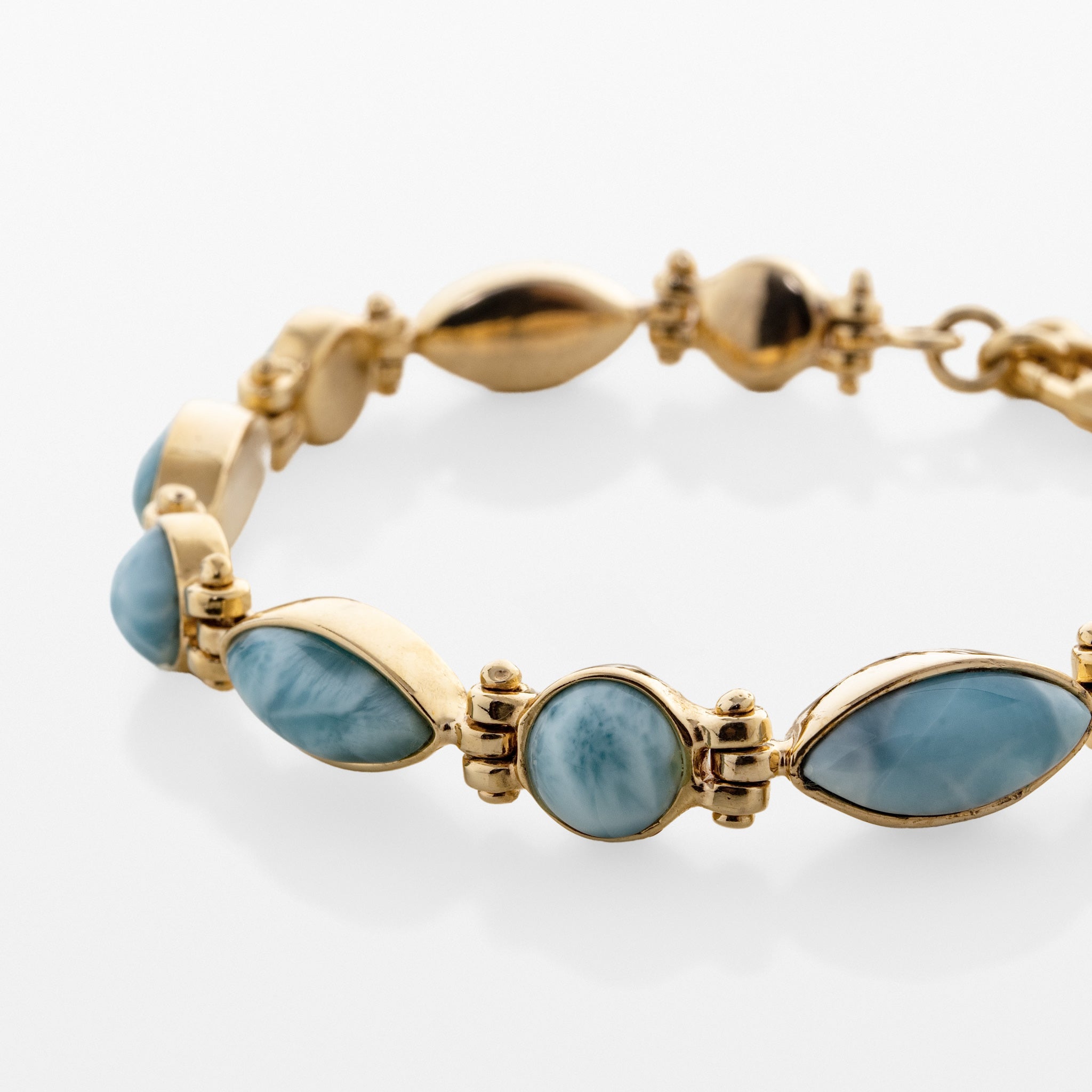 Solara Tennis Bracelet made of real Larimar stones on a white background 