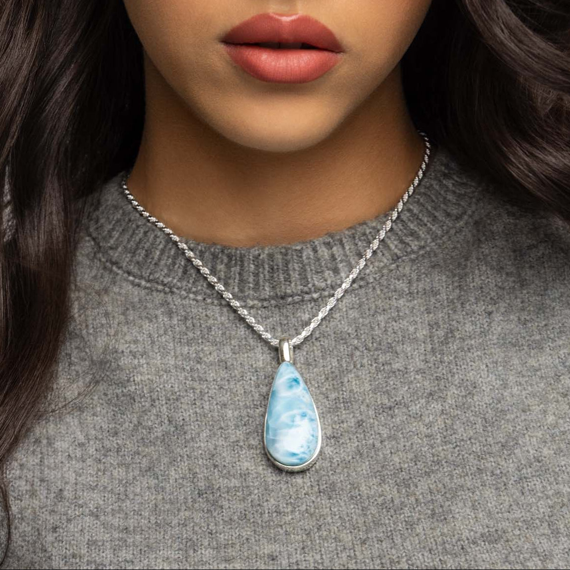 Larimar Stone Silver Pendant Kiki