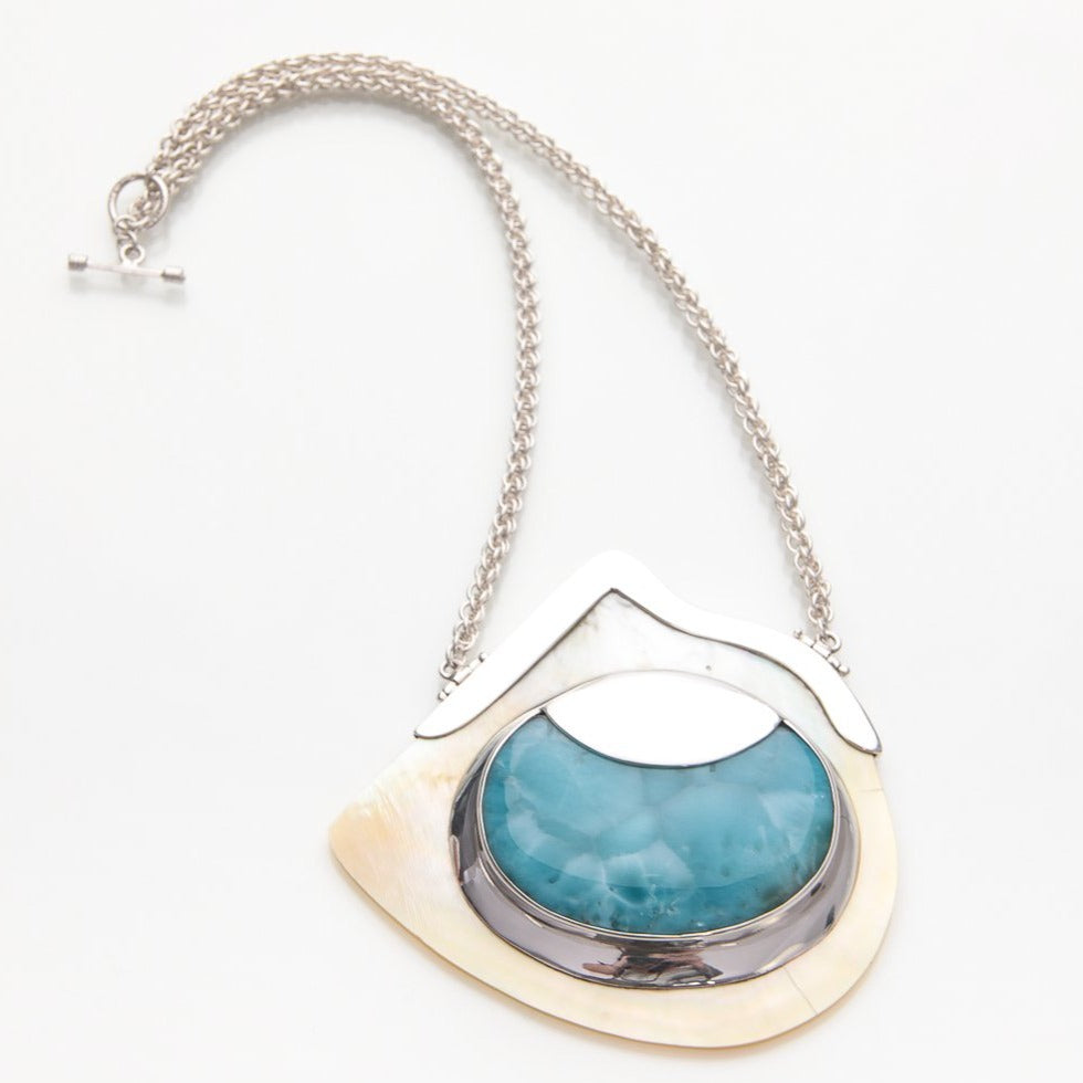Larimar Seashell Pendant Necklace, Secret of the Sea