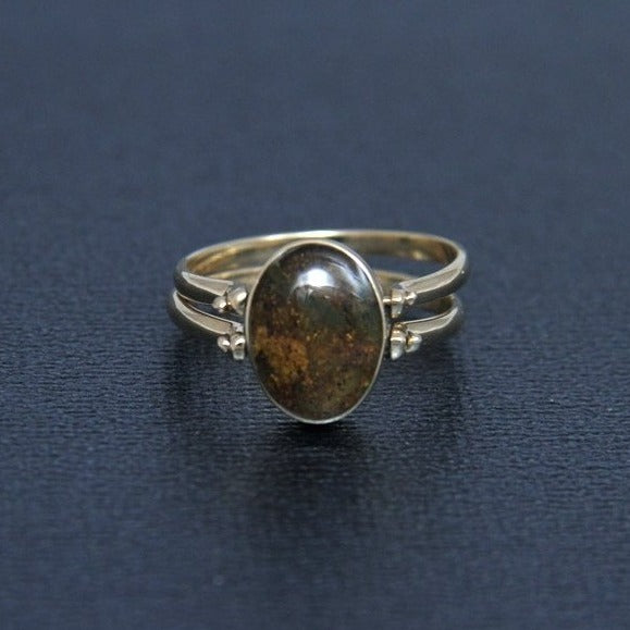Larimar Amber Reversible Ring, 14K Gold
