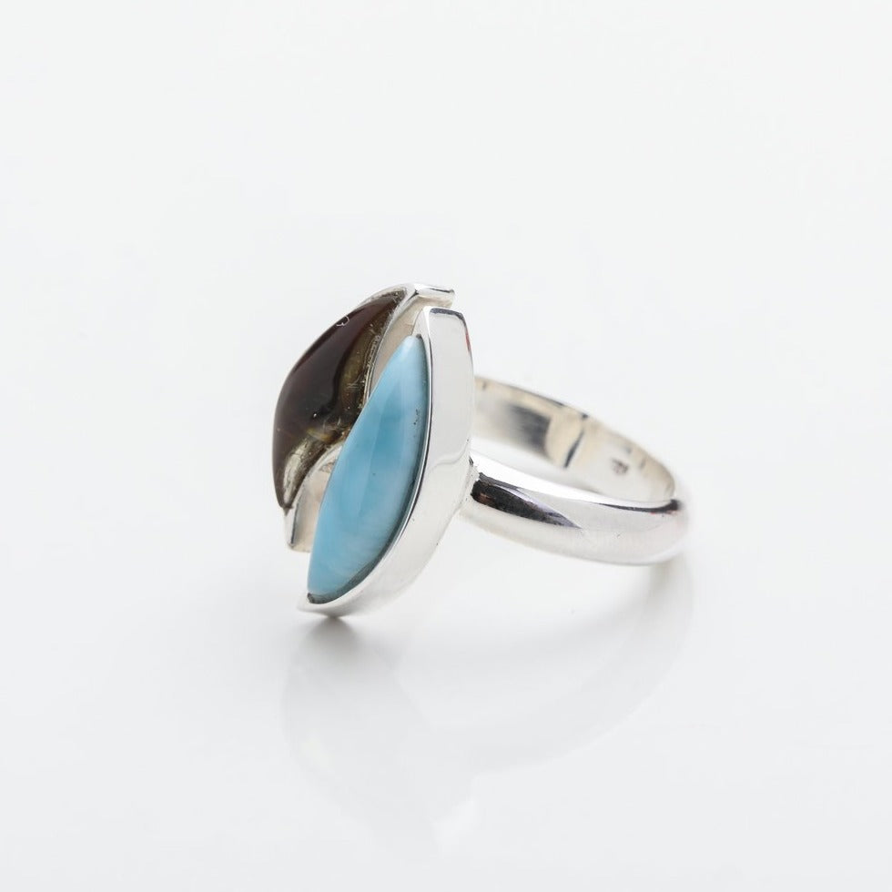 Larimar Amber Ring, Jaiba | Handcrafted By The Larimar Shop Larimar Amber Ring, Jaiba | Handcrafted By The Larimar Shop