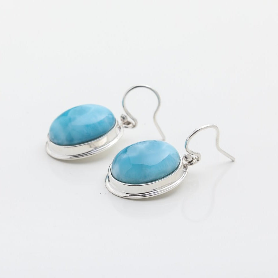 Genuine Larimar Round Gem Shaped Earrings 925 good Silver