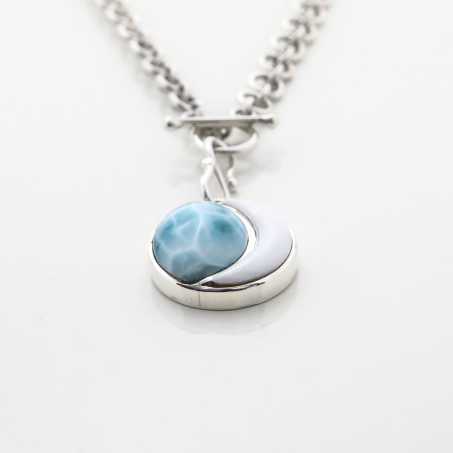 Moon Shaped Pearl and Larimar Charm