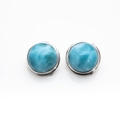 Round Larimar Clip On Earrings, Maggie