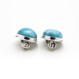 Round Larimar Clip On Earrings, Maggie