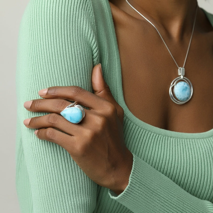 Larimar silver ring