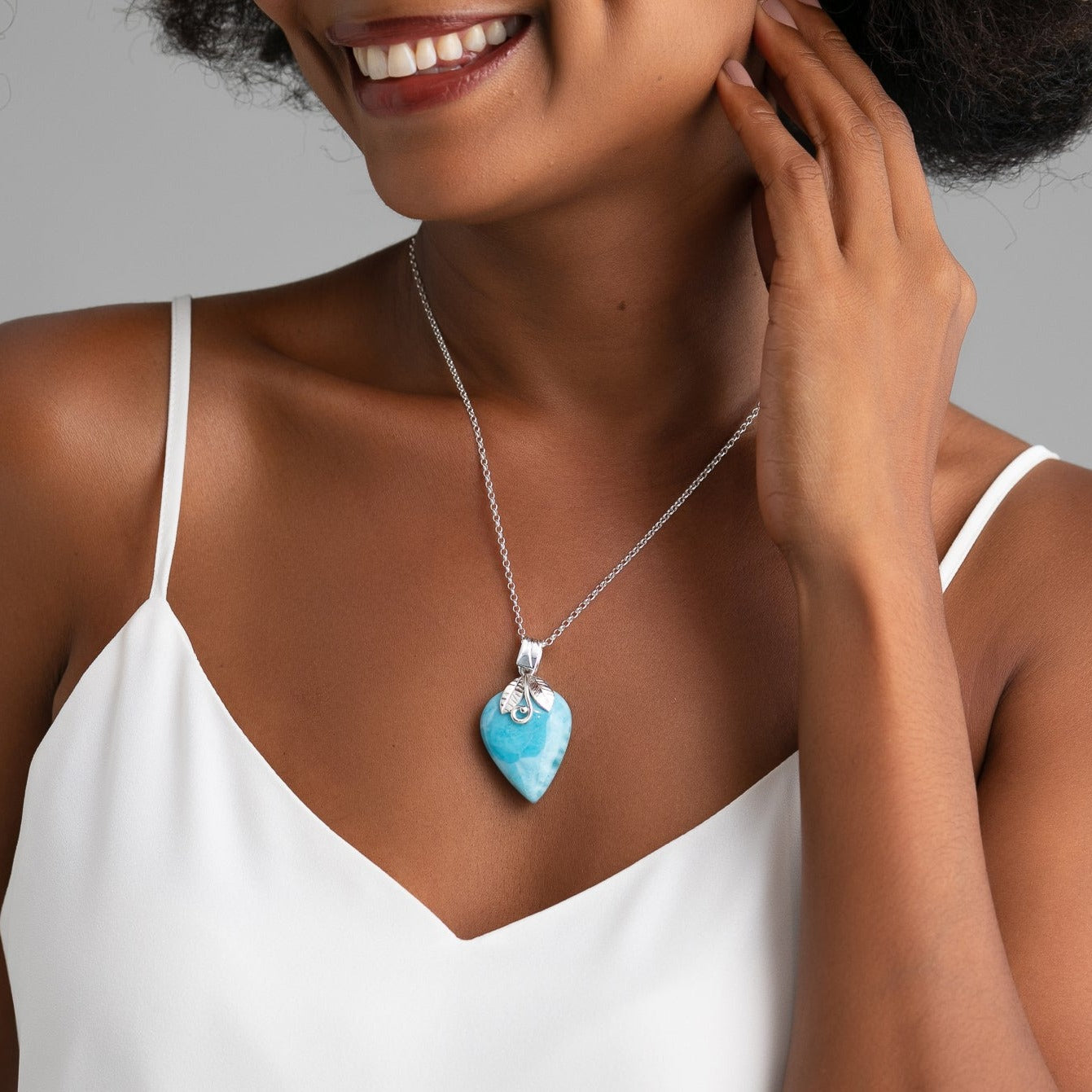 Native American Sterling Silver Heart 2024 Shape Larimar Pendant For Women