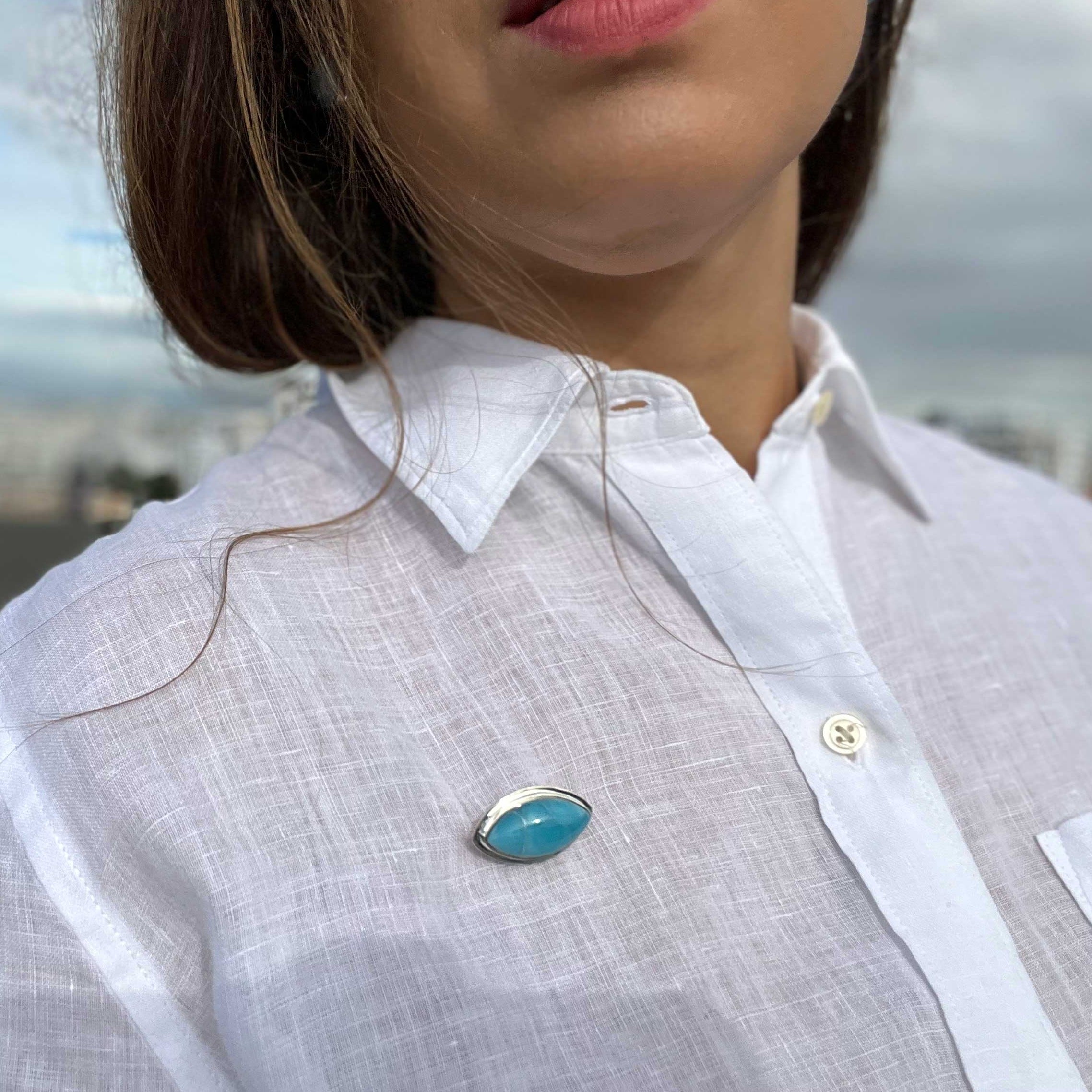 One of a kind Larimar blue brooch for women