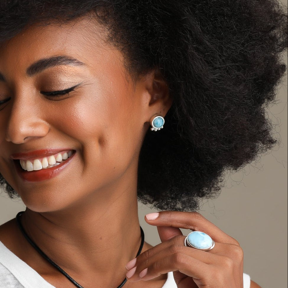 Round Studs  Larimar Earrings Marea