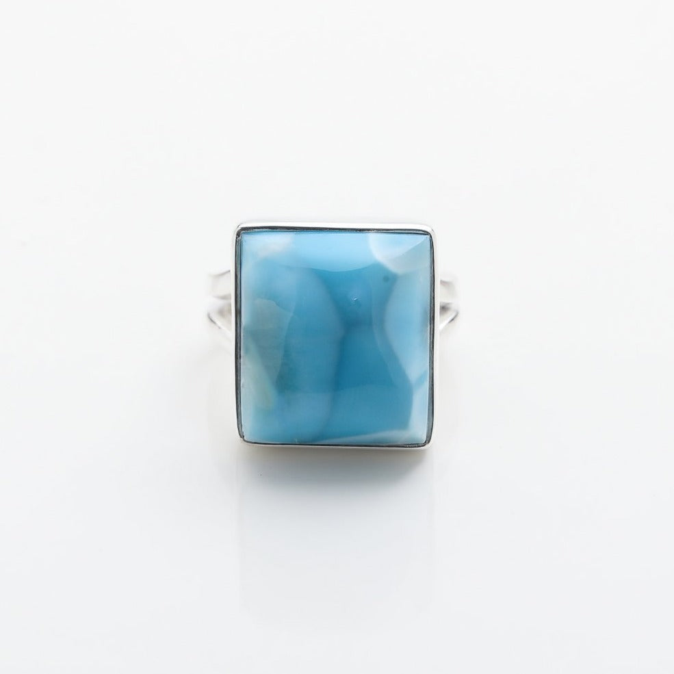 Square Larimar stone ring for women