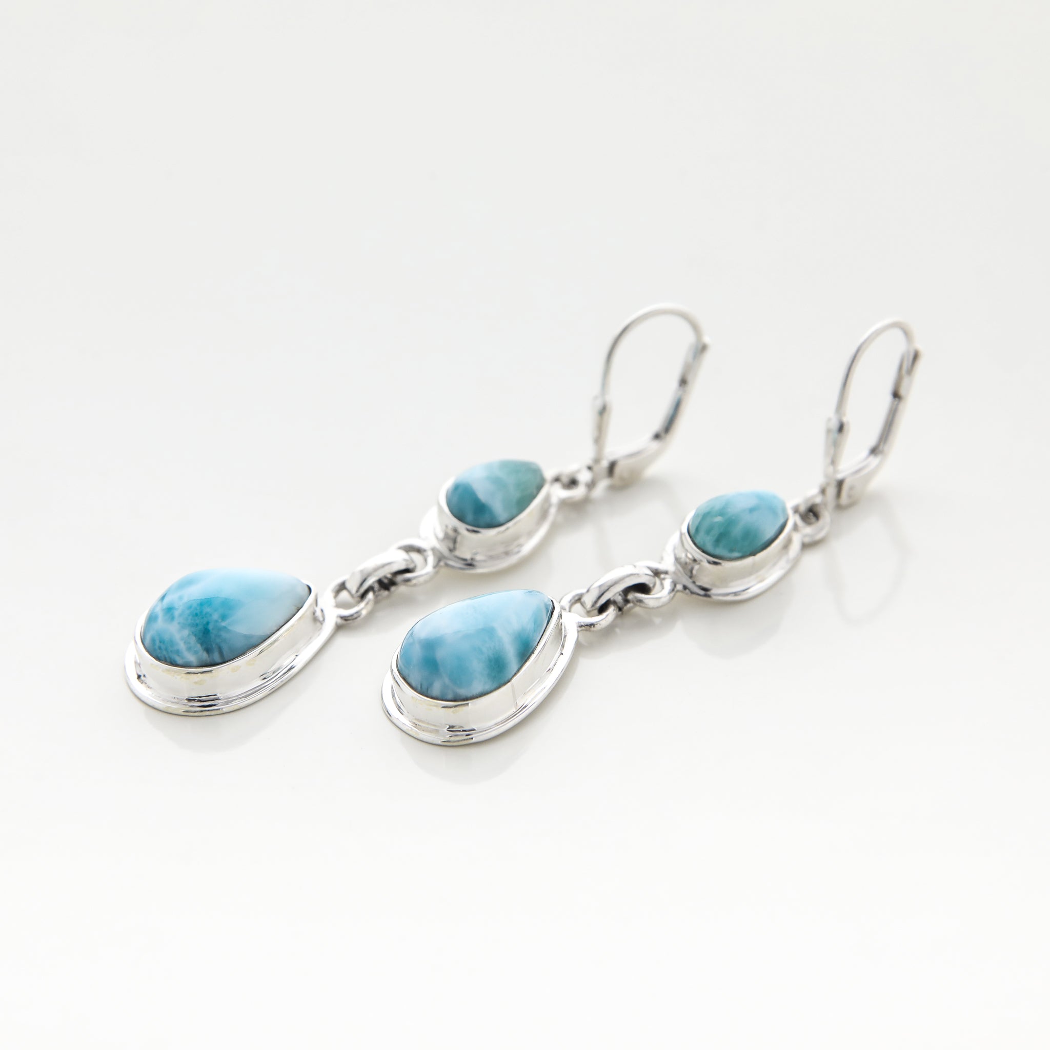 Store Precious Treasures / Dominican Republic Larimar Sterling Silver Sun Earrings