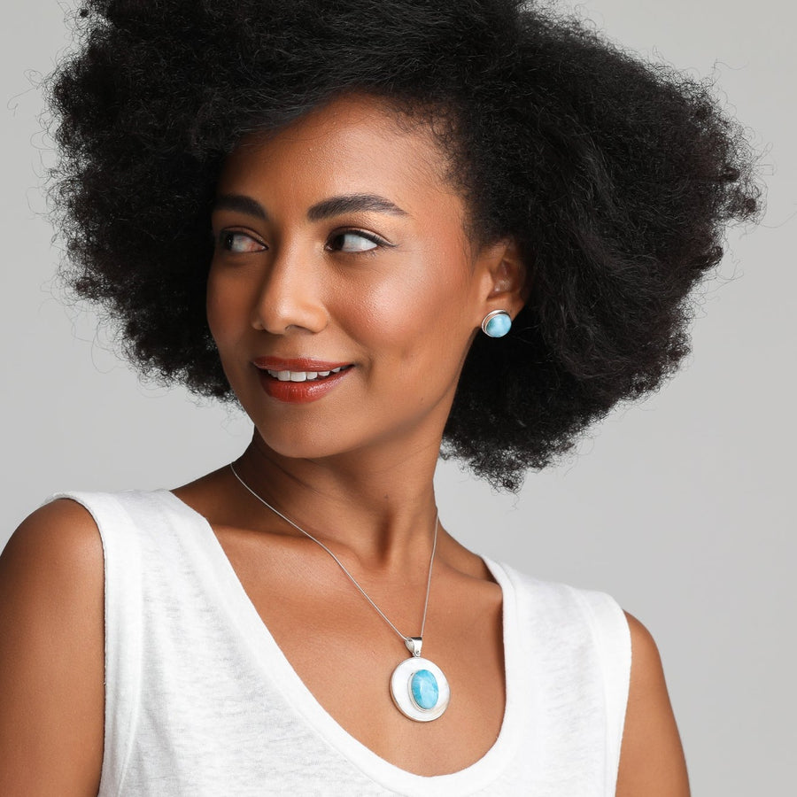 Sienna large Round Larimar Studs