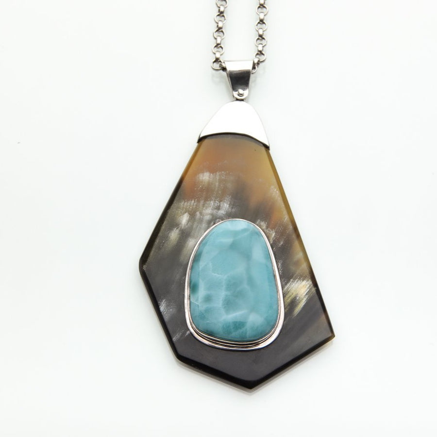 Larimar Cow Horn Pendant, Higuey