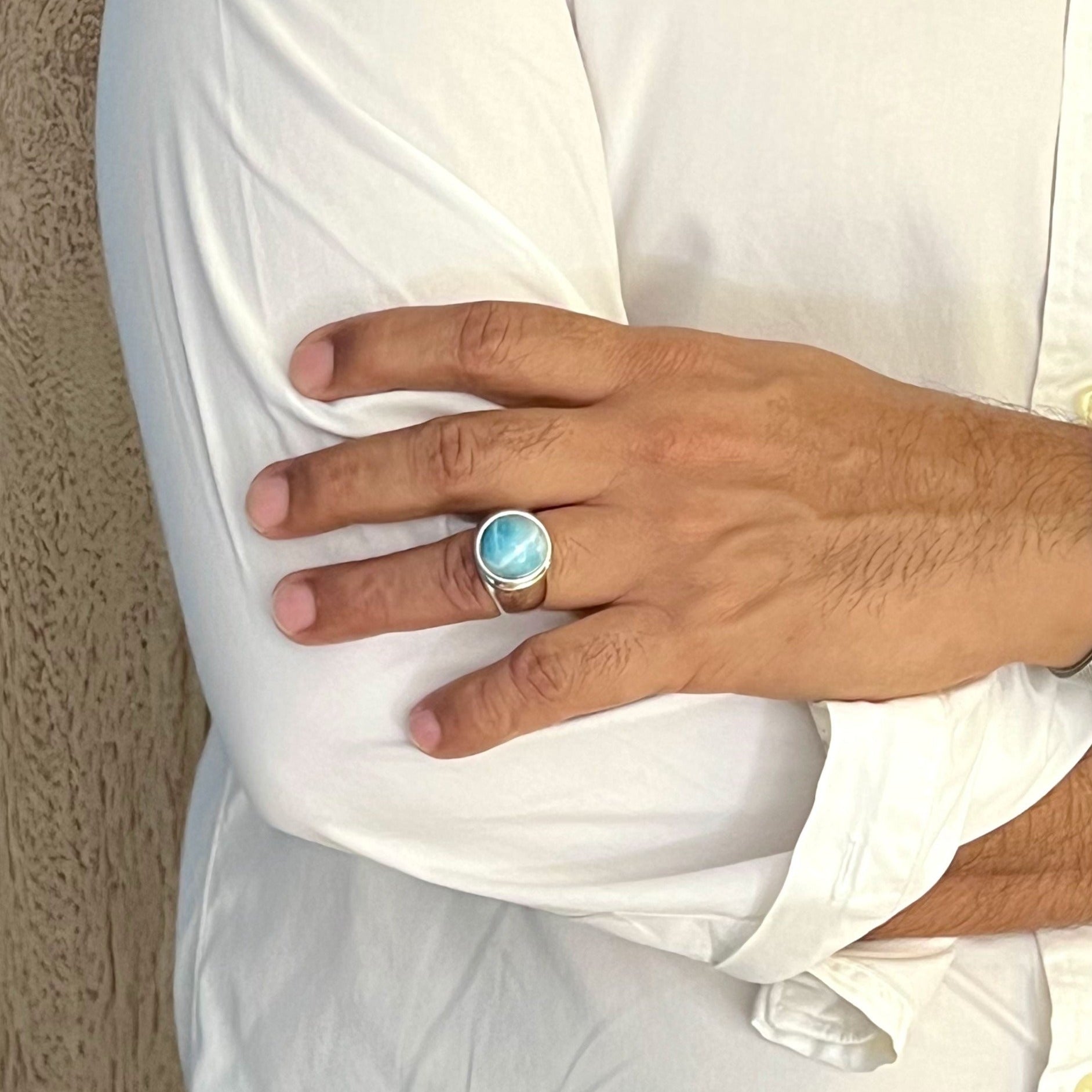 Men'sclothing Larimar Gemstone 925 outlet Silver Ring